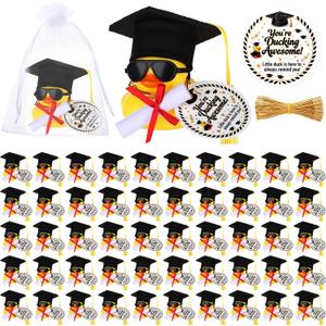50 Set Graduation Ducks Gift Bulk Class of 2026 Rubber Duck Car Dashboard Decor with Mini Graduate Hat Necklace Sunglasses Certificate Keepsakes for Graduation Party