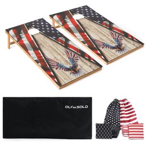 Cornhole Set, Corn Holes Outdoor Game, Regulation Cornhole Boards, Portable Cornhole Set, Classic American Flag Cornhole Set Includes 2 Boards, 8 Cornhole Beans Bags & Carry Case