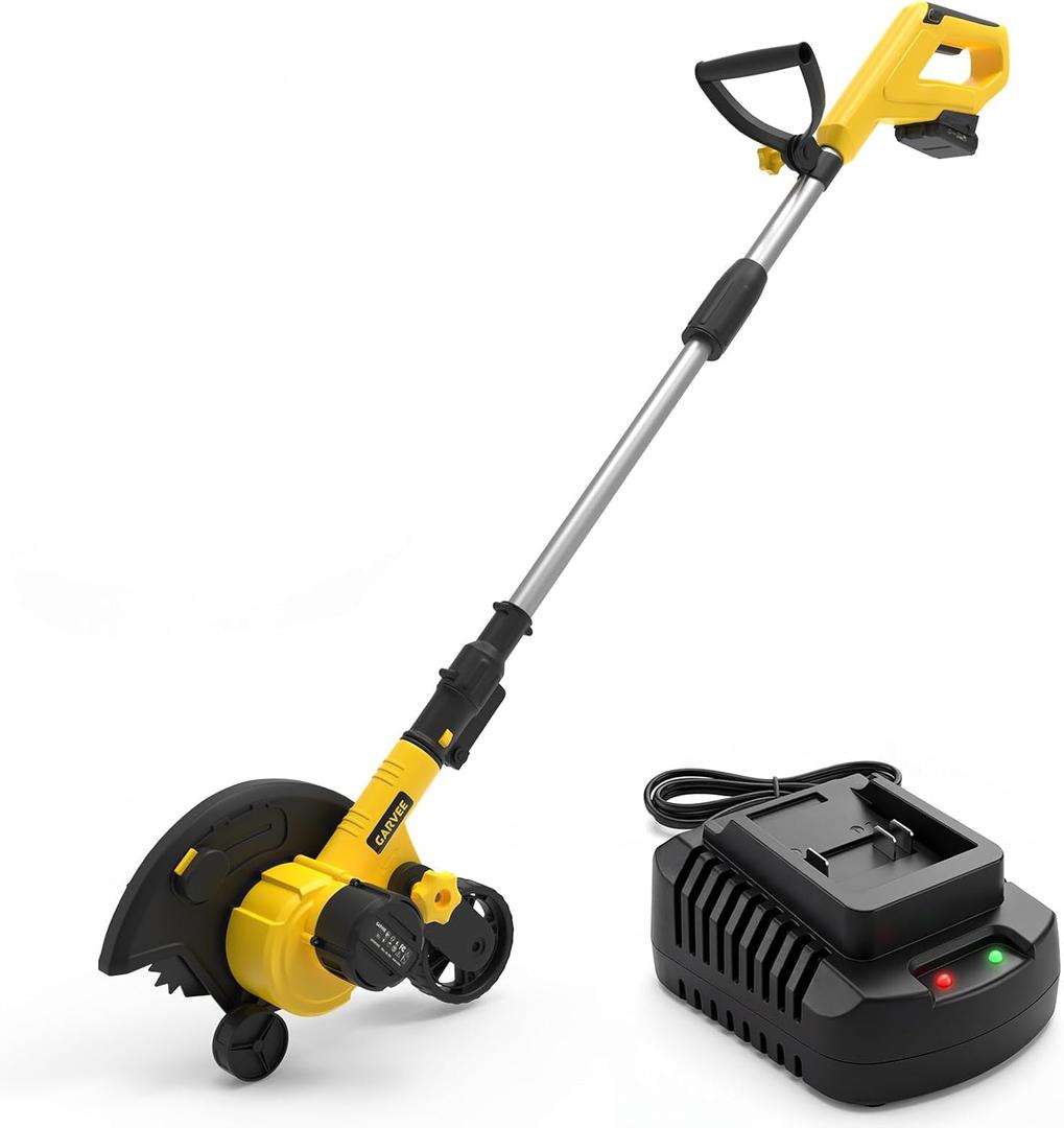 20V Cordless Lawn Edger, 9-Inch Blade, 4.0Ah Battery Powered Edger Lawn Tool with Dual Wheels, 3 Depth Settings, LawnTrencher for Yard, Garden, Patio, Driveway, Lawn and Sidewalk (Black+yellow)