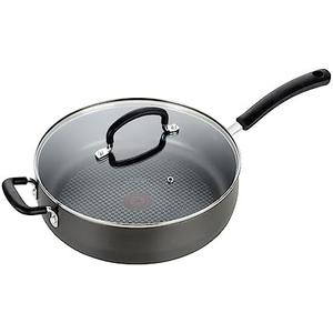 T-fal Ultimate Hard Anodized Non Stick Jumbo Cooker With Lid & Helper Handle 5 Quart, Oven Broiler Safe 400F, Lid Safe 350F, Cookware, Deep Frying Pan, Skillet, Pots and Pans, Dishwasher Safe, Grey