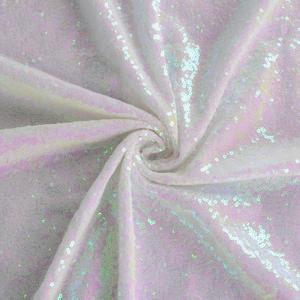 ShinyBeauty 15 Feet Sequin Fabric by The Yard | 5 Yards Transparent White Glitter Mesh Fabric | Sparkle Material for Sewing & Dress Making | Perfect for Backdrops & Decor (Iridescent White)