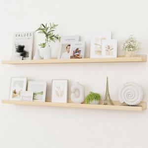 Vivelove Picture Ledge Shelf, Solid Pine Wood Rustic Floating Shelves for Wall, 48 Inch Long Floating Shelves with Lip for Bedroom Kitchen Living Room Nursery Display, Set of 2 (Natural) Vivelove Picture Ledge Shelf, Solid Pine Wood Rustic Floating Shelves for Wall, 48 Inch Long Floating Shelves with Lip for Bedroom Kitchen Living Room Nursery Display, Set of 2 (Natural)