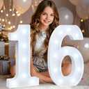 Pooqla 16th Birthday Decorations for Girls Boys, Large 12.6 in Tall Light Up Numbers for Sweet 16 Party Table Decor, Big Marquee Numbers for Girls 16th Birthday Gift Anniversary Decor, Cool White
