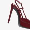 NEWBELLA Women's Patent Leather Platform Pumps Stiletto Heels Slingback Sandals with Ankle Strap-Pointed Toe High Heels