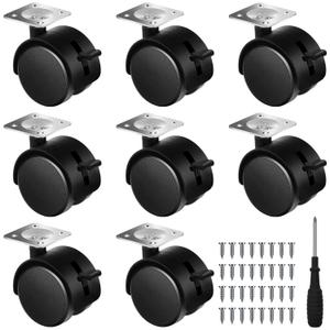 Barydat 8 Pieces 2 Inch Furniture Casters Wheels Lockable Replacement Plastic Cart Casters 360 Degree Swivel Cart Roller Wheels with Brakes Plate Rollers for Workbenches Table Drawer Plant Shelf (Flat Style)