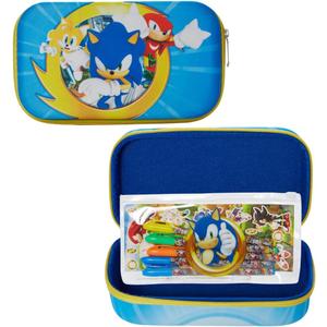 Innovative Designs Sonic the Hedgehog Pencil Case Set with Stickers and Gel Pens for Kids, Molded with Zip Closure, Blue