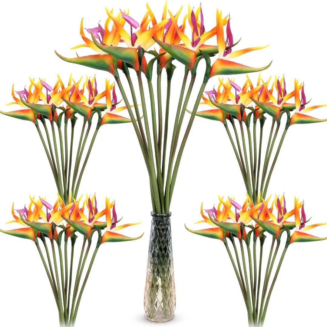 Hanaive 40 Pcs Bird of Paradise Artificial Plant 24 Inches Hawaiian Tropical Flowers Fake Rubber Strelitzia Faux Flowers Bouquet for Home Garden Office Wedding Indoor Outside Party Decor DIY (Yellow)