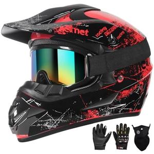 SPARK Dirt Bike Helmets Kids Motorcycle Helmet Youth ATV Motocross Full Face Men Women Off-Road Mountain Bike Helmet Adult with(Gloves Goggles Mask) DOT Approved 4Pcs Set (Red, X-Large)