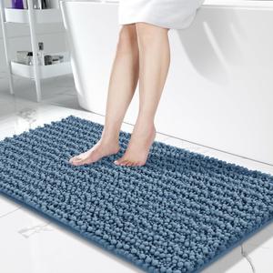 Yimobra Original Luxury Chenille Bath Mat, 44.1 x 24 Inches, Soft Shaggy and Comfortable, Large Size, Super Absorbent and Thick, Non-Slip, Machine Washable, Perfect for Bathroom, Denim Blue
