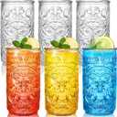 6 Pack Tiki Glasses, 18 OZ Clear Tiki Cocktail Cups, Exotic Tropical Shot Drink Mug, Modern Hawaiian Party Glasses, Mixed Drinking Tumbler for Tiki Bar, Lemonade, Ice Tea