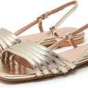 Women's Strappy Flat Sandals Open Square Toe Slingback Gladiator Flats Sandal Summer Vacation Dressy Beach Shoes (6, Gold)