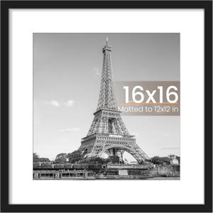 Upsimples 16x16 Picture Frame, Display Pictures 12x12 with Mat or 16 x 16 Without, Wall Hanging Square Frames, Black, 1 Pack