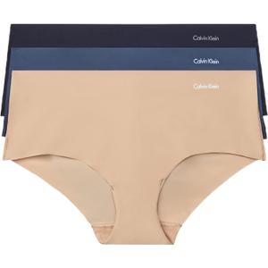 Calvin Klein Women's Invisibles Seamless Hipster Panties, 3 Pack (Speakeasy/Light Caramel/Black, S)