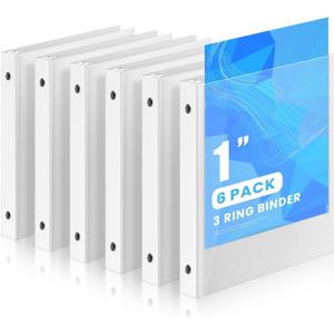 Henoyso 6 Pcs Plastic 1'' Mini 3 Ring Binders,200 Sheets Capacity Fits 5.5 x 8.5 Paper, Small White Flexible Three Round Rings View Binders Bulk for School, Office Use, Photo Album Pages