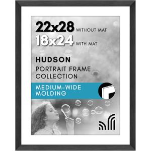 Americanflat 22x28 Poster Frame with Polished Plexiglass - Use as 18x24 Frame with Mat - Hudson Collection - Wide Picture Frames for Wall Display - Black