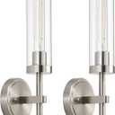 Brushed Nickel Hardwired Wall Sconces Set of 2, Modern Bathroom Sconces Vanity Light Fixture, Farmhouse Wall Mount Lamps for Mirror Living Room Bedroom Hallway (Hardwired 1-Light (2 Pack), Brushed Nickel & Clear Glass)