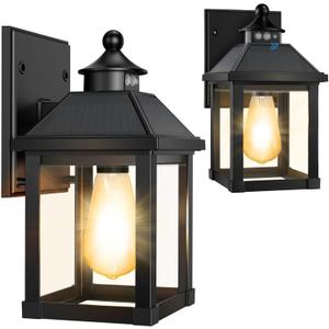 Solar Sconce Lights Outdoor Wall Mount Solar Porch Light Exterior Waterproof with 3 Lighting Modes and Motion Sensor 3000K Dusk to Dawn Wall Lantern for Garage Front Door Home Barn Shed House 2Pack