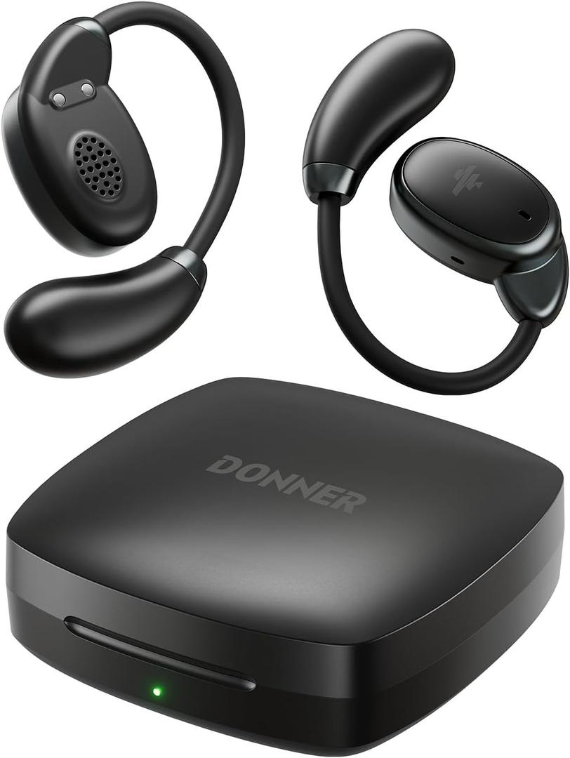 Donner Open-Ear Headphones, Wireless Earbuds, Bluetooth 5.3, Ultra-Comfort, Ergonomic Ear Hooks, Clear Calls, 15mm Drivers, IPX4, 40H Playtime, Dobuds Open, Black