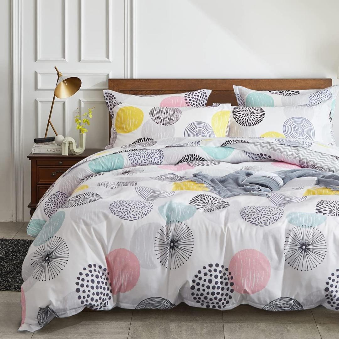 7 Pieces Comforter Sheet Set Queen Size Bed in a Bag Microfiber All Season Soft Colorful Dots Bedding Set (1 Comforter, 2 Pillow Shams, 1 Flat Sheet, 1 Fitted Sheet, 2 Pillowcases) Queen