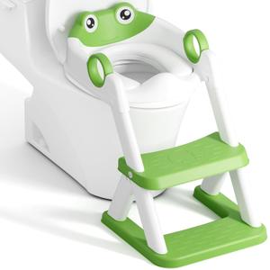 Potty Training Seat, Upgrade Toddler Toilet Seat for Kids Boys Girls, 2 in 1 Potty Training Toilet, Splash Guard Anti-Slip Pad Step Stool(Green-Frog)