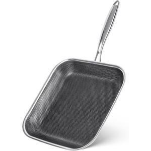 Non Stick Stainless Steel Skillet,12 Inch Square Frying Pan, Nonstick Grill Pan for All Stoves, Oven Dishwasher Safe, PFOA Free