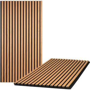 Wood Slat Wall Panels, 2 Pack Acoustic Panels 46.46"  23.82", 3D Fluted Sound Absorbing Wall Panel for Home & Office Decor, Noise Reducing Interior Wall Treatment (Oak)