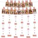 Awesome Since 1966 Photo Banner - 8 Pcs 60 Birthday Party Decorations Rose Gold Number 60 Circle Dot Twinkle Star Hanging Streamer Party Supplies for Women Happy 60 Year Old Bday Backdrop Decoration