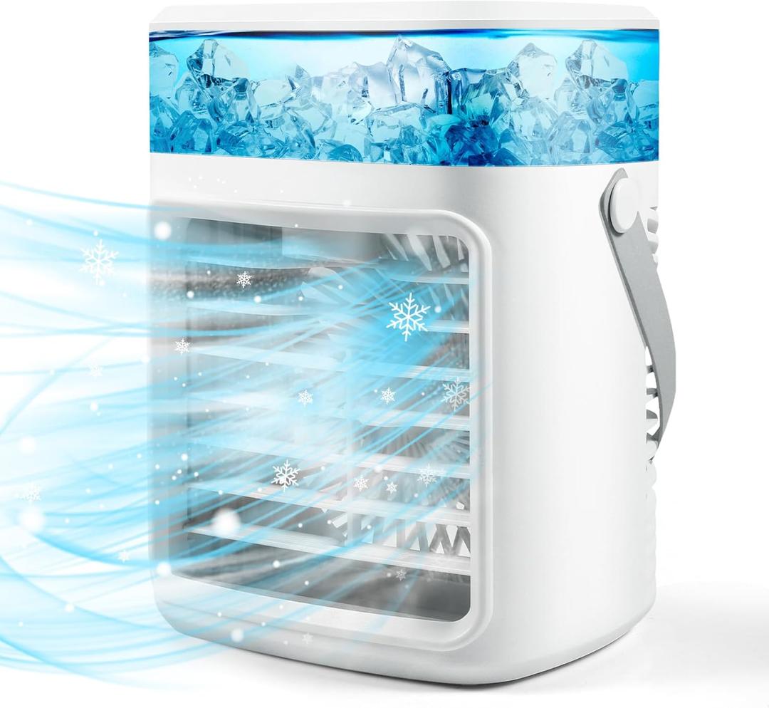 Portable Air Conditioner, 3 Speeds Personal Evaporative Air Cooler with 2/4H Timer, 450ml Rechargeable Mini Air Conditioner, Quiet Portable AC Unit Fan for Office Desk Home Bedroom Camping Car