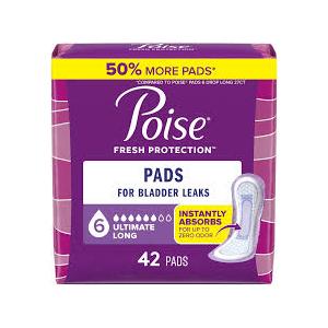 Poise Incontinence & Postpartum Pads for Bladder Leaks, 5 Drop Maximum Absorbency, Long Length, 42 Count, Packaging May Vary Poise Incontinence & Postpartum Pads for Bladder Leaks, 5 Drop Maximum Absorbency, Long Length, 42 Count, Packaging May Vary