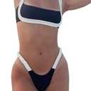 HYTENSUN Women's Bandeau Cheeky Bikini Colorblock Square Neck High Cut Swimsuits Two Pieces Bathing Suits (151 Black) S