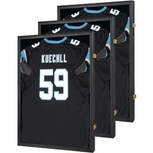 IHEIPYE Jersey Frame Display Case Shadow Box 3 Pack - Lockable with UV Protection Acrylic and Hanger for Baseball, Basketball, Football, Soccer, Hockey 2XL Sport Shirt and Uniform - Black