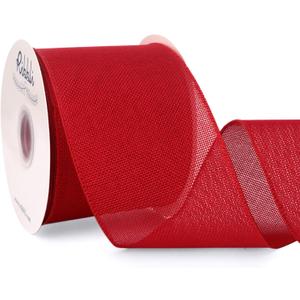 Ribbli Red Burlap Wired Ribbon, 4 Inch x Continuous 20 Yard, Wired Edge Ribbon for Wreaths,Big Bows,Tree Decoration,Outdoor Decoration