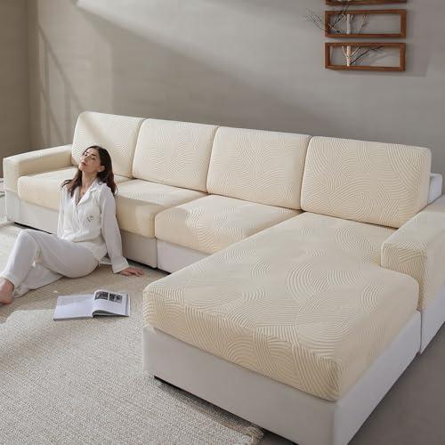 QIANMEW Couch Cushion Covers for Sectional and L Shaped Sofa, Stretch Soft Sofa Covers Washable Wear Resistant Slipcovers Furniture Protector Pet-Friendly (1PC L Chaise Cover, Ivory)