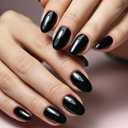 Morily Black Press on Nails - Glossy Short Oval Fake Stick on Nails, Reusable Full Cover Artificial False Fingernails for Women, 24 Pcs in 12 Sizes