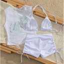 GORGLITTER Women's 3 Piece Swimsuits Triangle Halter String Bikini Top Bathing Suit with Shorts (White, L)