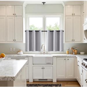 MIULEE Short Curtains for Windows - Greyish White Blackout Half Window Curtains Thermal Insulated Privacy Drapes for Kitchen Bedroom Bathroom Grommet Top Small Basement Tiers W40 x L36 Inch 2 Panels