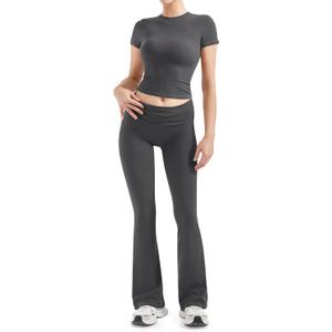 SUUKSESS Women 2 Piece Lounge Sets Going Out Y2K Foldover Pants Matching Pajamas (Large, Ash)