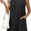 Womens Romper Casual Loose Sleeveless 2025 Summer One Piece Outfit Crewneck Short Jumpsuit Overall Outfits & Pockets (Black, S)