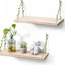 MITIME Leaf Rope Hanging Floating Shelves, Wall Swing Storage Shelf for Home Decor.17, 2-Pack (Light Color)