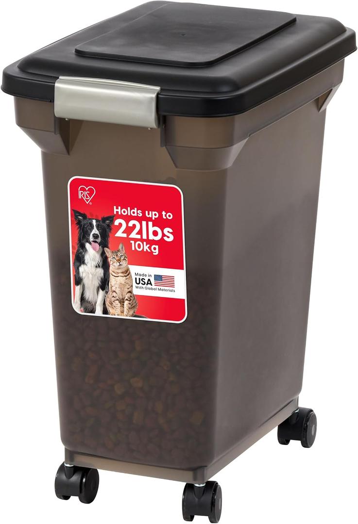 IRIS USA Dog Food Storage Container 22 lbs, WeatherPro Made in USA, Airtight Pet Food Storage Bin with Wheels for Dog Cat Bird Chicken Food, Holds Up to 22 lbs, Keep Fresh, BPA Free, Smoke. Missing Piece