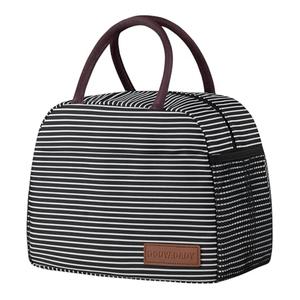 Douyadady Lunch Bag Women/Men Lunch Box Women/Men (White&Black Stripe)
