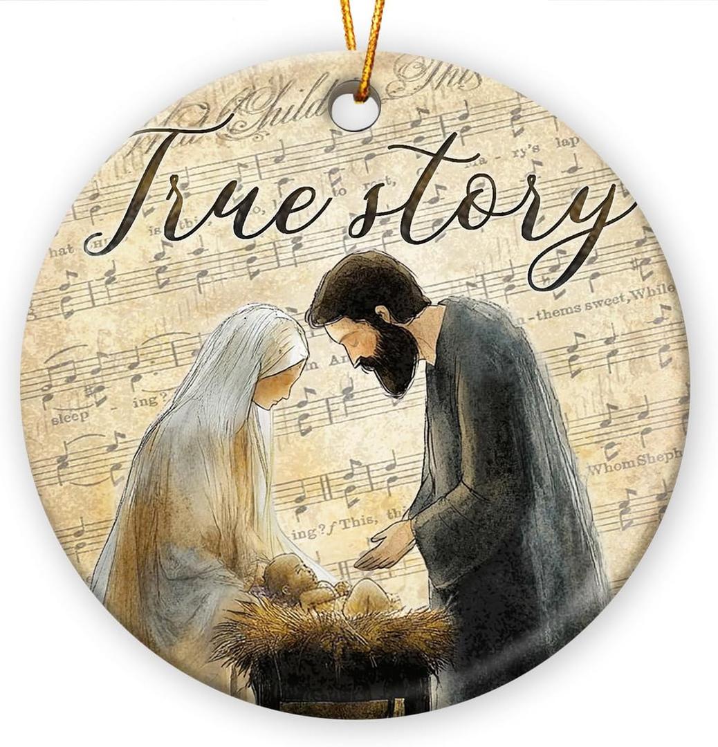Music Sheet Nativity Ornament 2025, Catholic Religious Gifts for Women Men, True Story Ceramic Ornament for Christmas Decor, Jesus Bible Gifts for Faith Friends, Church Members, Family