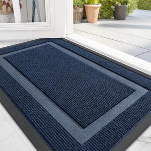 OLANLY Front Door Mat Indoor Outdoor Entrance, Waterproof All-Season, All-Weather Doormat, Sturdy Natural Rubber, Fade Resistant, Low Profile, Easy Clean Patio Porch Entryway Mat, 36x24, Blue (36" x 24")
