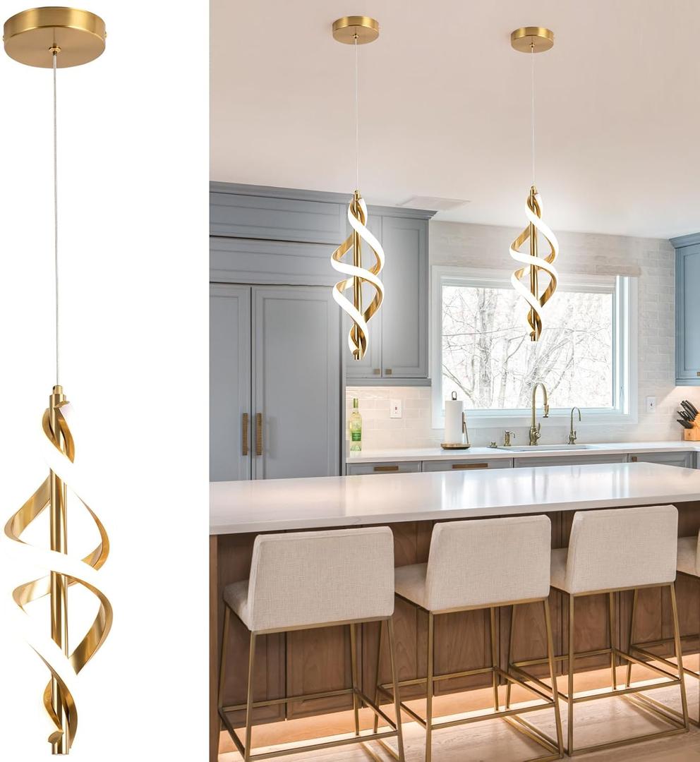 Vloitgol Gold Pendant Light, 4000K Modern LED Pendant Lights Kitchen Island, Adjustable Pendant Lighting Over Island Hanging Pendant Light Fixtures for Kitchen Dining Room Hallway Foyer, Pack of 1 (Gold)