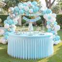 Blue Tulle Round Tablecloth for 48 inch Tables, Spandex Fitted 4FT Blue Round Table Covers with Tulle Tutu Skirt for Baby Shower Wedding Birthday Party Cake Banquet Table Decoration