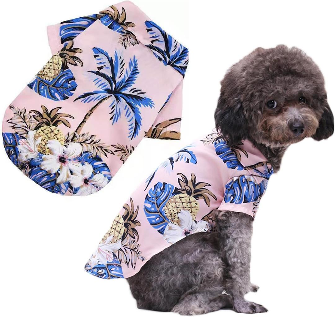 Hawaiian Beach Print Pet Dog Cat T-Shirts Cute for Small to Medium Dog Cats Cool Summer Vest Camp Shirt Clothes (Pink, 2XL)