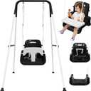 Upgraded Toddler Swing with Tray, Baby Swing Outdoor with Detachable Design, Safety Belt, Foldable Frame for Outdoor & Indoor Use (Black)