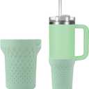 Silicone Boot for Stanley Cup 40oz, Boot Sleeve Cover Fit with Stanley H2.0 and Quencher Adventure Tumbler Accessories (40 oz, Light Green)