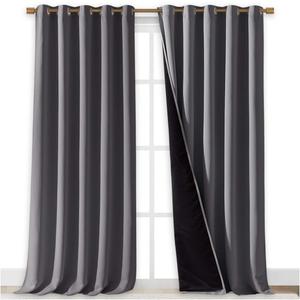 NICETOWN 100% Blackout Blinds, Laundry Room Decor Window Treatment Curtains for Large Patio Sliding Door, Thermal Insulated Grey Curtains for Bedroom, Set of 2, 70 inches x 108 inches (70"W x 108"L (Pack of 2))