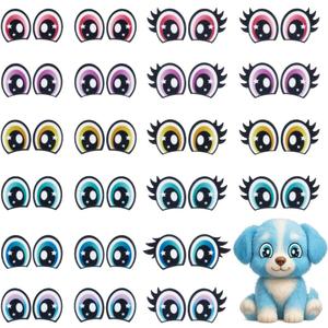 PH PandaHall 24 Pairs 6 Colors Felt Eyes with Lashes, 2 Styles Colorful Oval Eye Kawaii Felt Eye Crochet Patches Amigurumi Craft Eyes for Plush Puppet Teddy Bear Crochet Animals Crafts Making